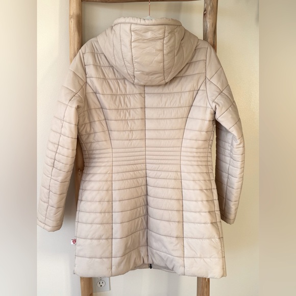 Zella City Dweller Longline Primaloft Quilted Cream Puffer Hooded Coat Jacket L - Picture 9 of 12